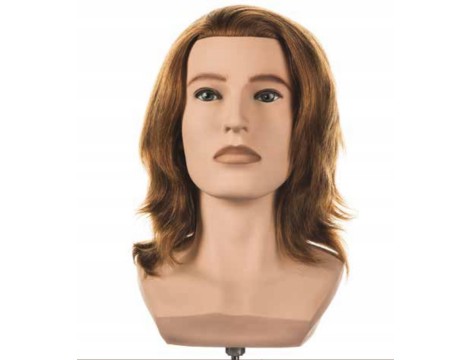 Глава на мъжка тренировъчна кукла Michael L'IMAGE, човешка коса + дръжка, фризьорска глава за разресване, глава за упражнения