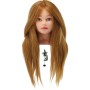 Тренировъчна глава Ela Gold 60cm, счовешка коса + дръжка, глава за трениране, фризьорски салон