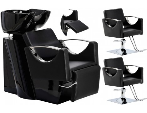 Комплект умивалник за фризьорски салон Luna и 2 x фризьорски стол Хидравлична въртяща се табуретка за фризьорски салон Подвижна купа Керамична смесителна батерия