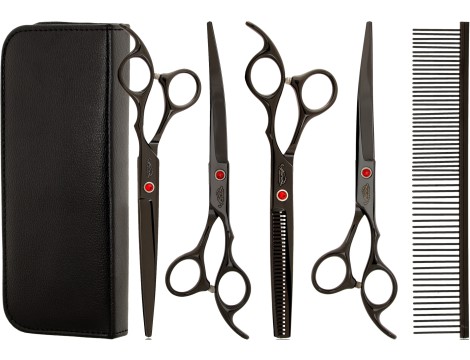 Фризьорски комплект GEPARD ножици за изтъняване 6.5 + 2xножици + дясна извита ножица за подстригване 7.0 + калъф + стоманен фризьорски гребен за подстригване за салон Superior
