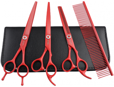 GEPARD Бръснарски комплект ножици за изтъняване + извити нагоре ножици за подстригване 7.0 за подстригване на дясна ръка + стоманен калъф Гребен за подстригване за Superior Series Salon
