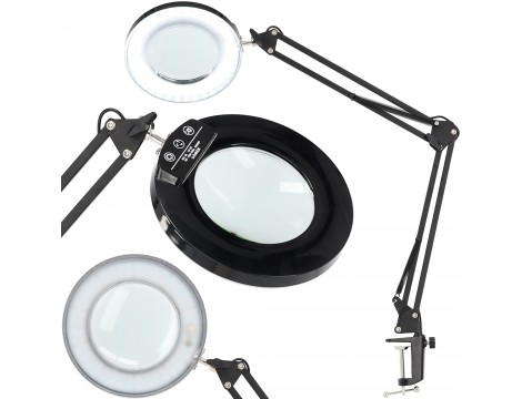 Дерматологична козметична лампа с лупа, завинтена към бюрото