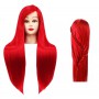 Тренировъчна глава Ilsa Red 60 cm, синтетичен косъм + дръжка, фризьорска глава за разресване, тренировъчна глава - 2