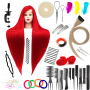 Тренировъчна глава Ilsa Red 90 cm, синтетичен косъм + дръжка, фризьорска глава за разресване, тренировъчна глава