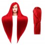 Тренировъчна глава Ilsa Red 90 cm, синтетичен косъм + дръжка, фризьорска глава за разресване, тренировъчна глава - 2