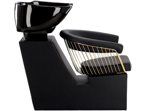 Zoe Gold Комплект фризьорски умивалник и 2 x въртящ се хидравличен фризьорски стол за фризьорски салон + табуретка за крака миялна машина подвижна купа керамична смесителна батерия - 4