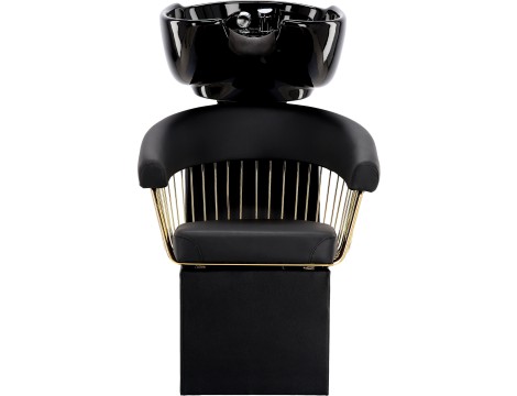 Zoe Gold Комплект фризьорски умивалник и 2 x въртящ се хидравличен фризьорски стол за фризьорски салон + табуретка за крака миялна машина подвижна купа керамична смесителна батерия - 5
