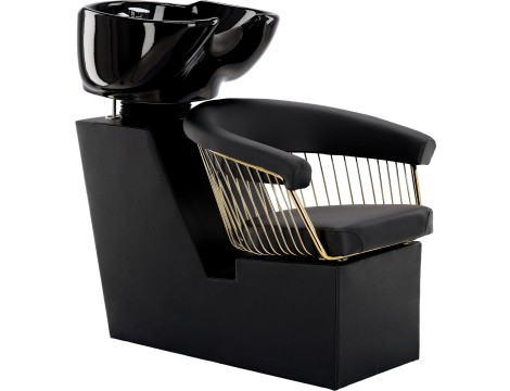 Zoe Gold Комплект фризьорски умивалник и 2 x въртящ се хидравличен фризьорски стол за фризьорски салон + табуретка за крака миялна машина подвижна купа керамична смесителна батерия - 3