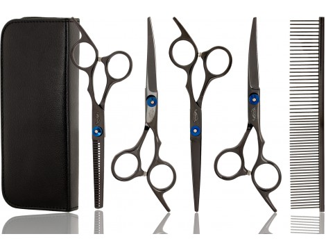 GEPARD комплект за фризьорски ножици и дегажорки за дясна ръка 6,0 + калъф гребени, фризьорски за подстригване на коса за салон Superior.