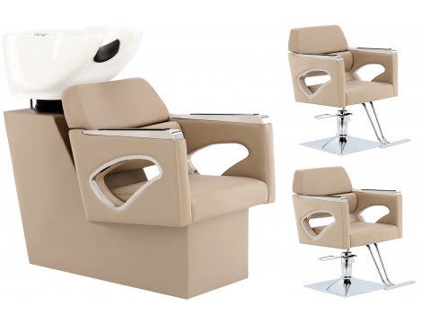 Bianka Комплект фризьорска пералня и 2 x фризьорски стол хидравлична въртяща се поставка за крака за фризьорски салон пералня подвижна керамична купа фитинги батерия слушалка