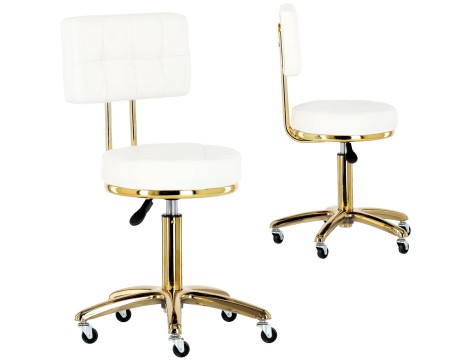Столче за козметичен салон с облегалка, бял фризьорски стол с въртящ се облегалка за салон