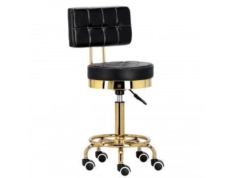 Салонен козметичен табурет с облегалка, фризьорски стол в черно, въртящ се за салон. - 2