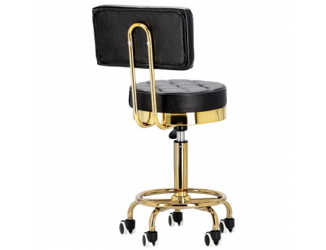 Салонен козметичен табурет с облегалка, фризьорски стол в черно, въртящ се за салон. - 4