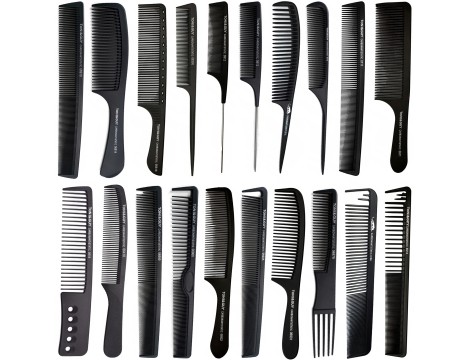 Комплект от 20 карбонови фризьорски гребена за подстригване черни