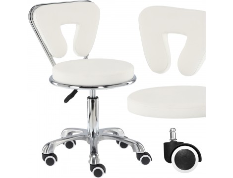 Табуретка за козметични процедури седалка стол с облегалка бял