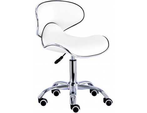 Табуретка за козметични процедури седалка стол с облегалка бял - 6