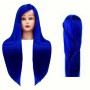 Тренировъчна глава Iza Blue 60cm, счовешка коса + дръжка, глава за трениране, фризьорски салон