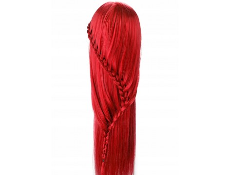 Тренировъчна глава Ilsa Red 80cm, счовешка коса + дръжка, глава за трениране, фризьорски салон - 3