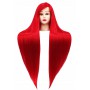 Тренировъчна глава Ilsa Red 90cm, счовешка коса + дръжка, глава за трениране, фризьорски салон - 2