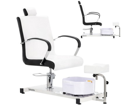Козметичен стол за педикюр Luis с масажор за крака за спа салон в бяло и черно